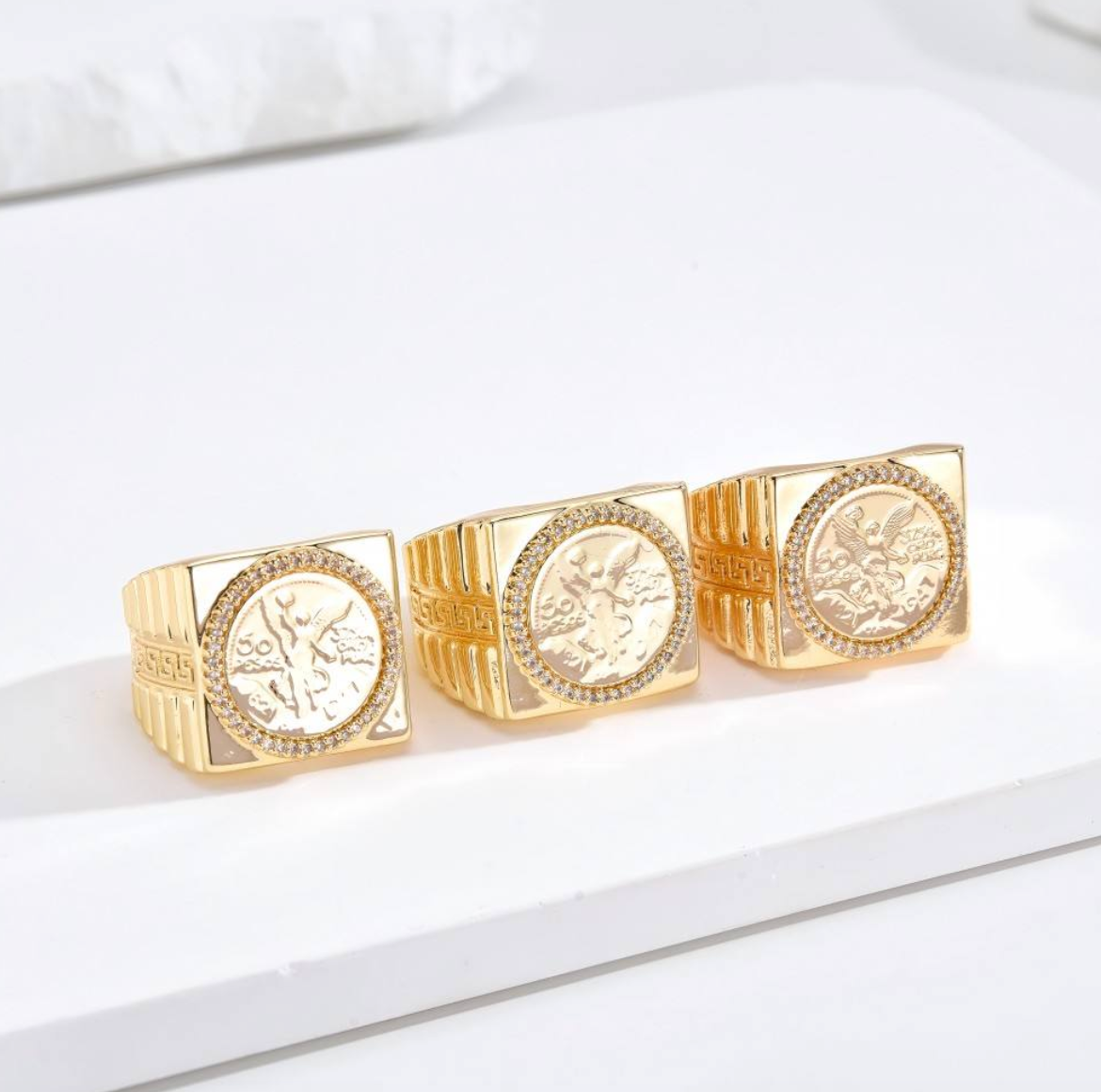 14K Gold-Plated Tibetan Buddhism Angel Ring – Elegant Spiritual Statement Jewelry