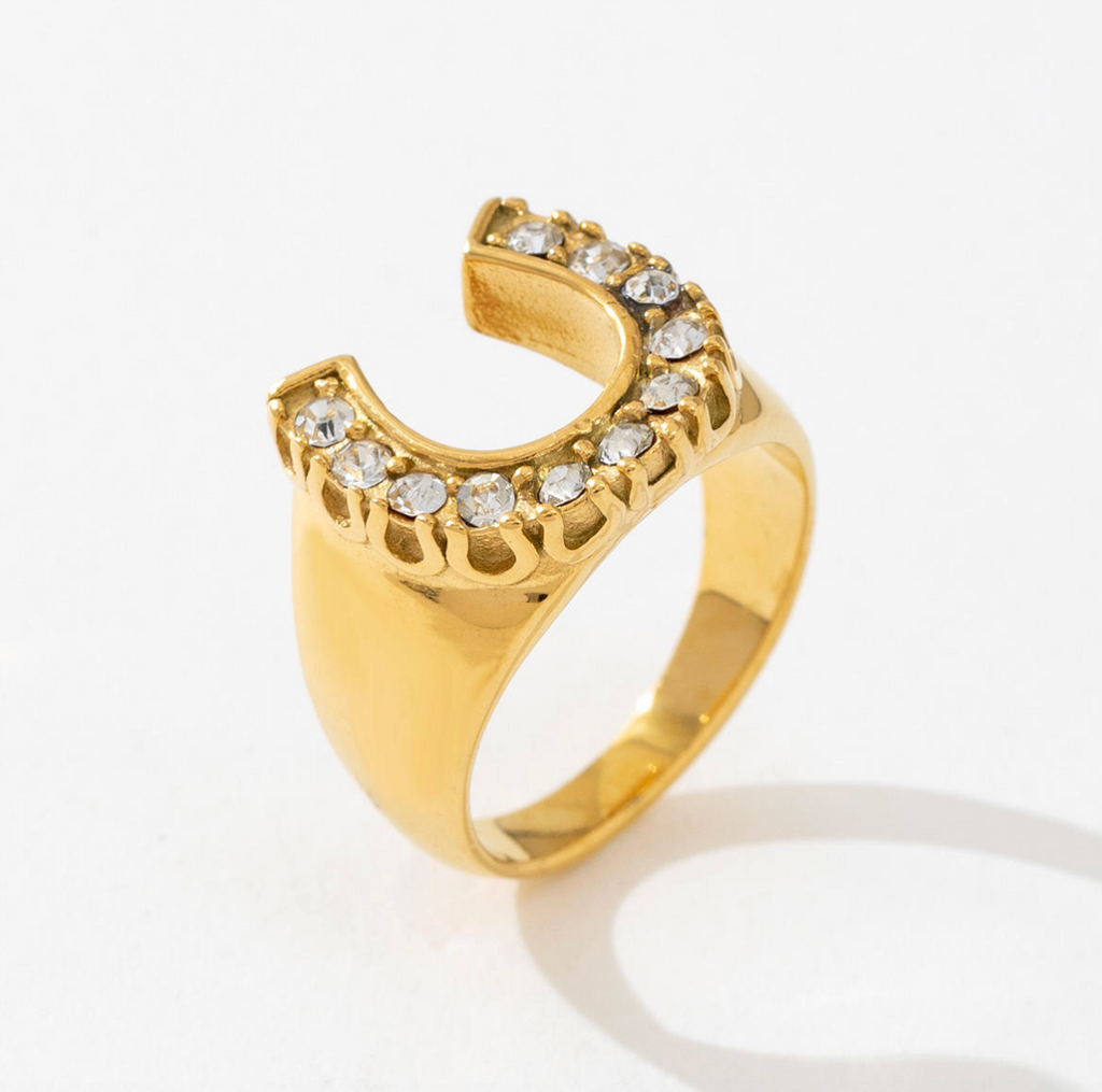 18K Gold-Plated Horseshoe Ring – Trendy Boho Luxury Natural Diamond-Inspired Jewelry