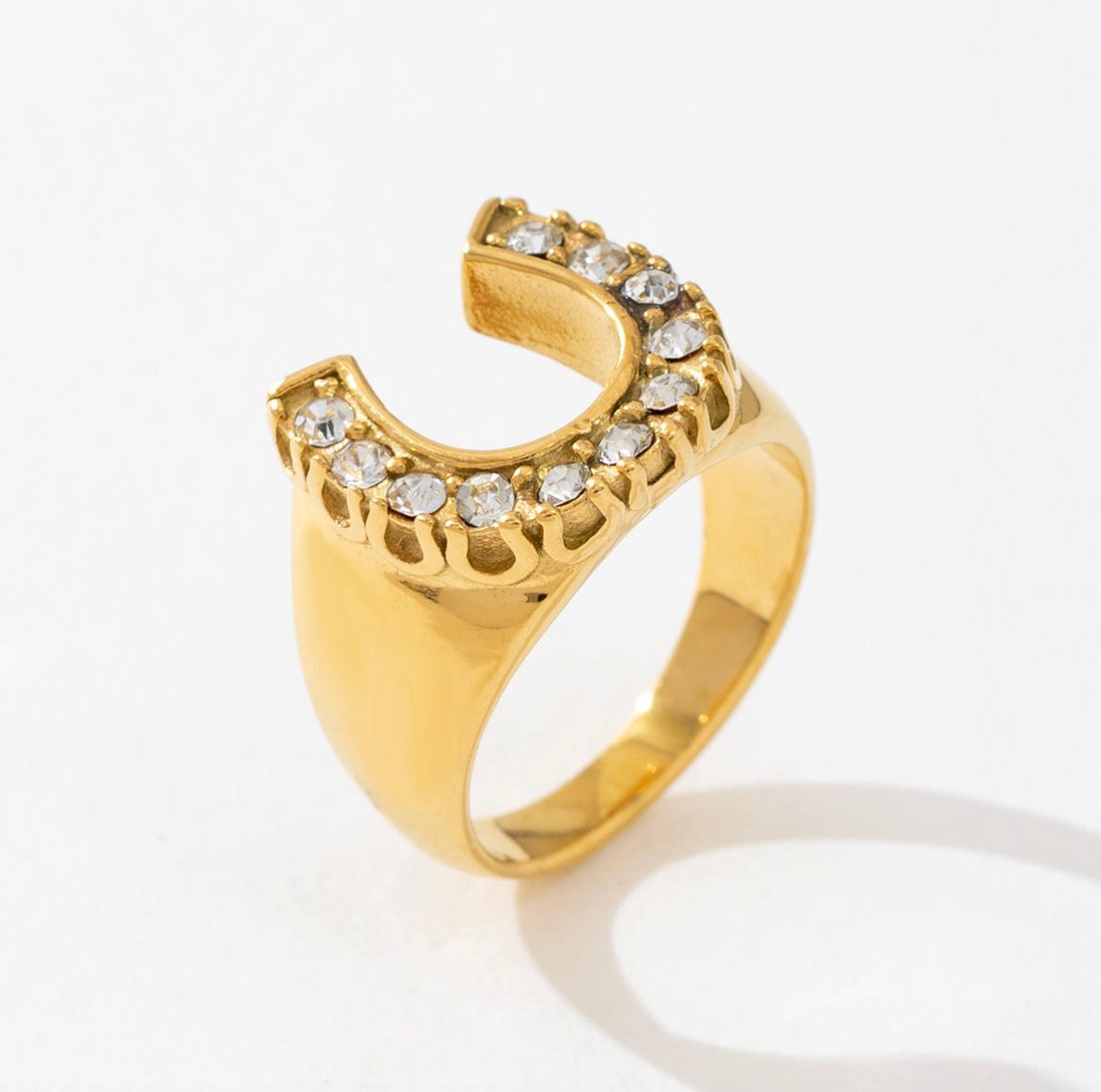 18K Gold-Plated Horseshoe Ring – Trendy Boho Luxury Natural Diamond-Inspired Jewelry