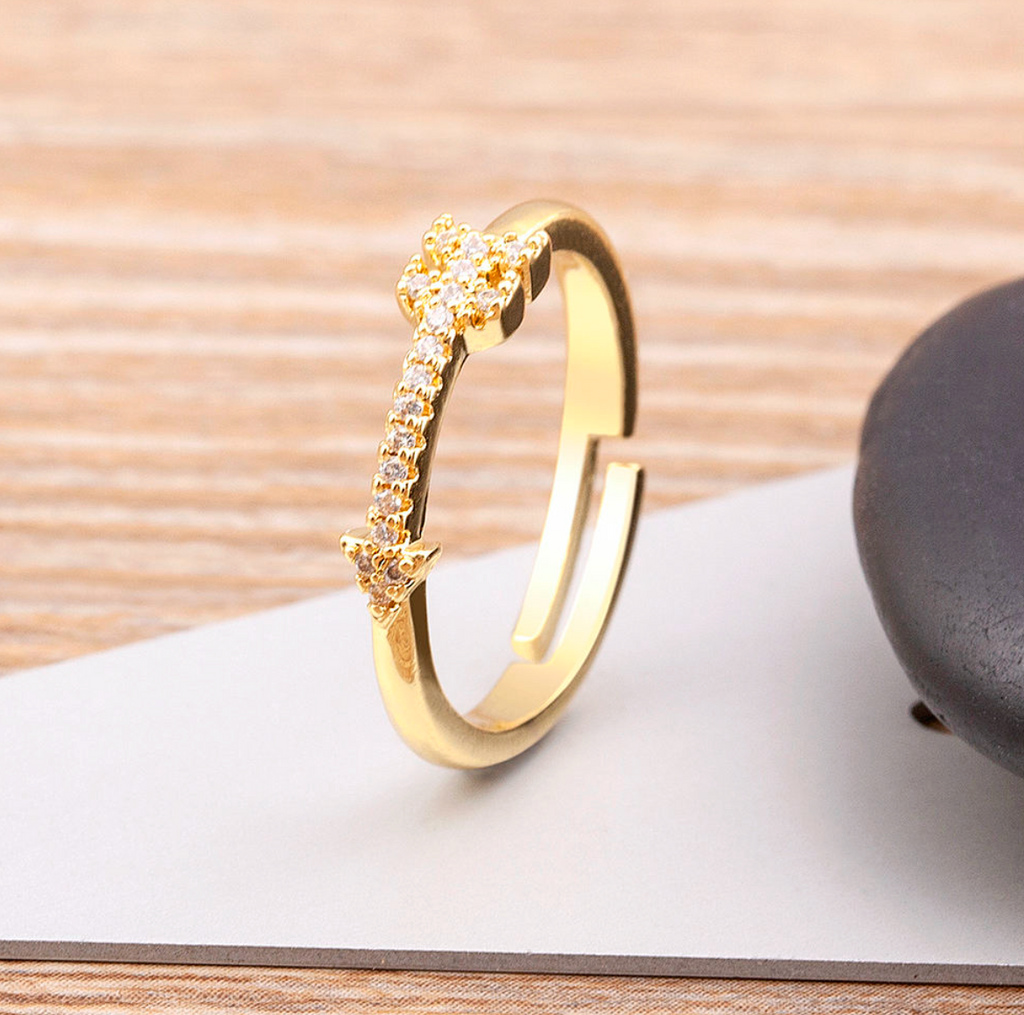 Crystal Arrow Adjustable Gold-Tone Ring