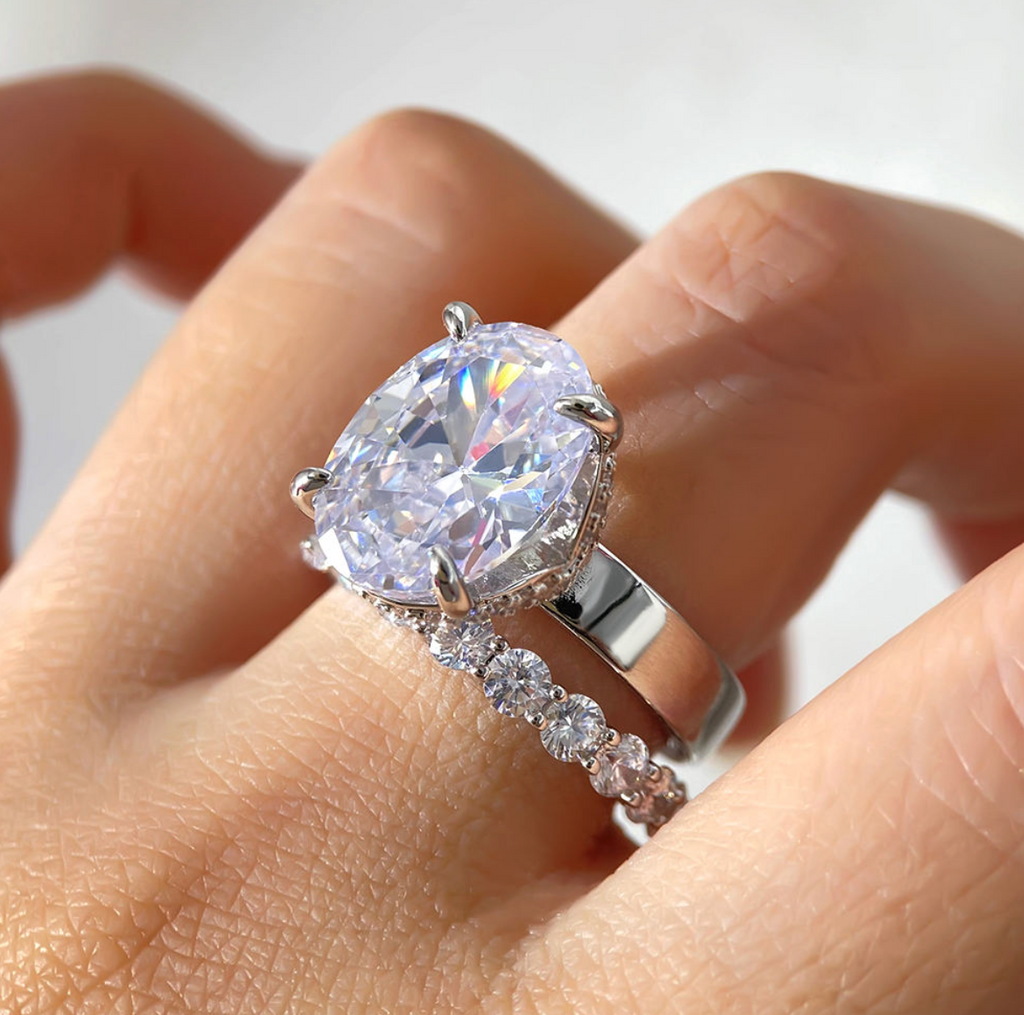 Luxury 18K Gold-Plated Oval Zircon Stack Ring for Women