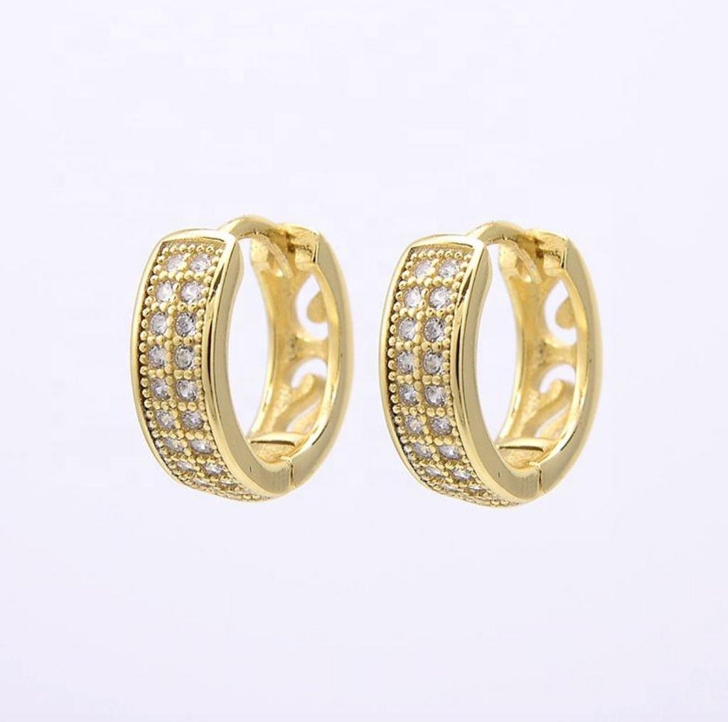 14K Gold-Plated 925 Sterling Silver Double-Row Zircon Hoop Earrings