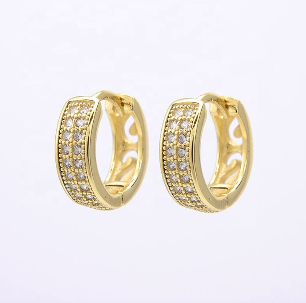 14K Gold-Plated 925 Sterling Silver Double-Row Zircon Hoop Earrings