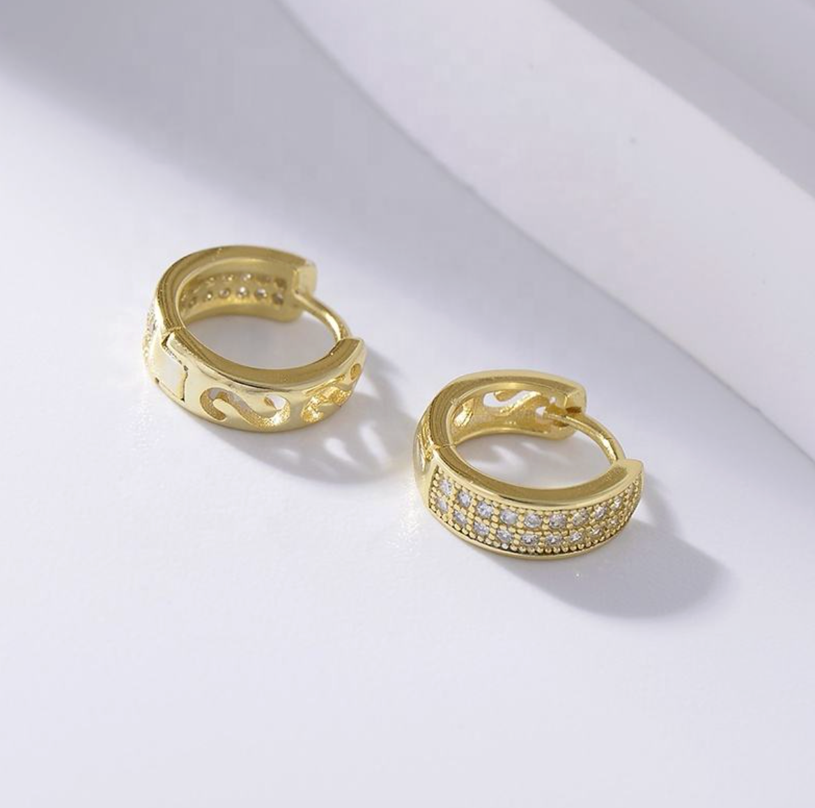 14K Gold-Plated 925 Sterling Silver Double-Row Zircon Hoop Earrings