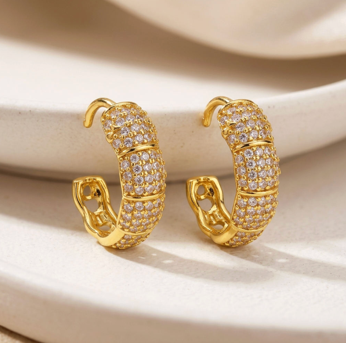 18K Gold-Plated Geometric Zircon Hoop Earrings for Women