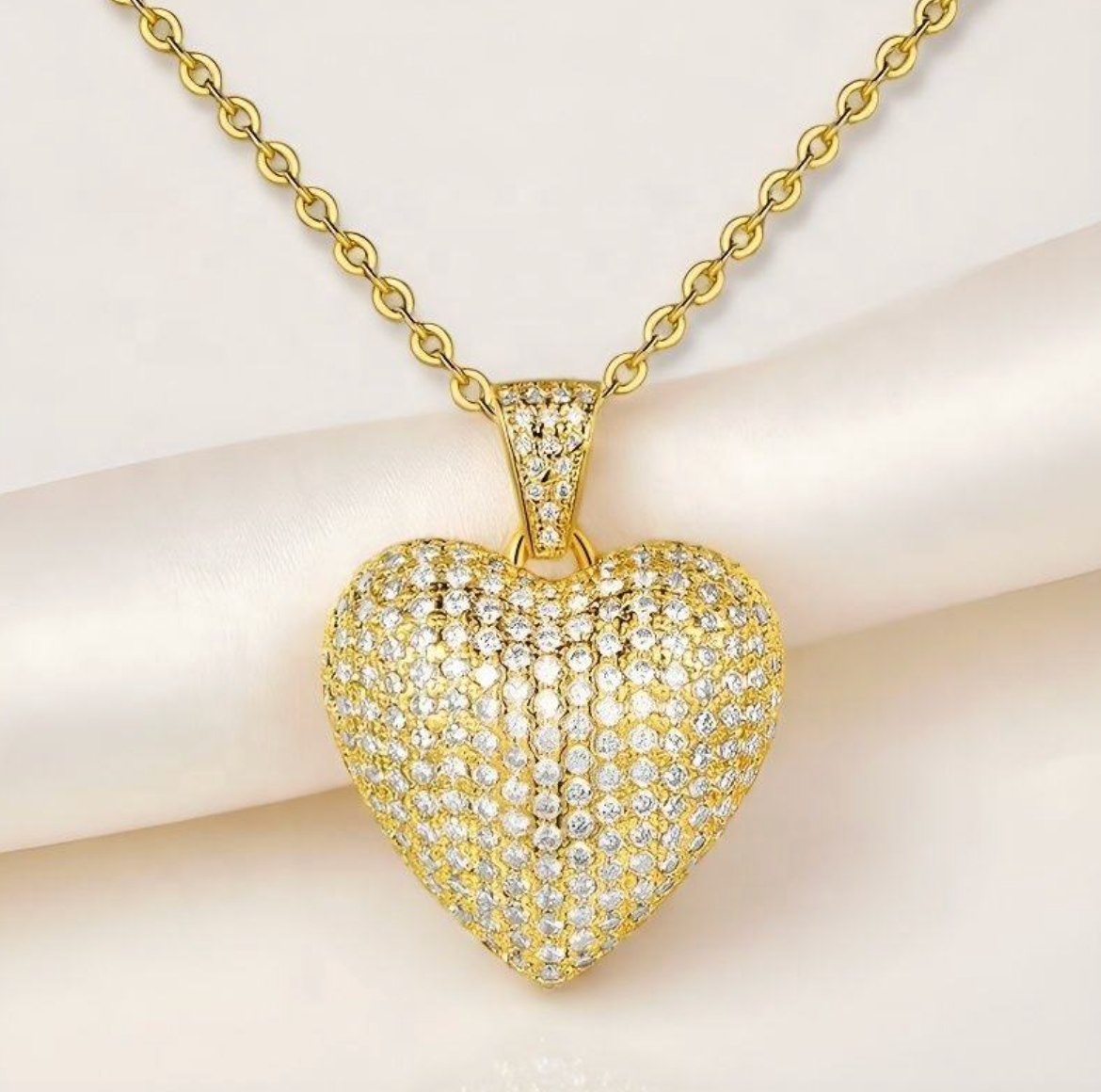 Gold-Plated Heart Zircon Choker Necklace