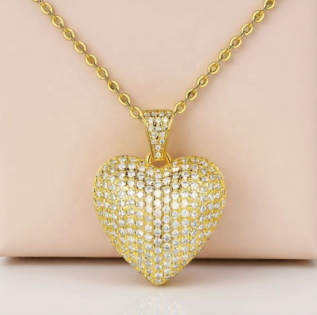 Gold-Plated Heart Zircon Choker Necklace