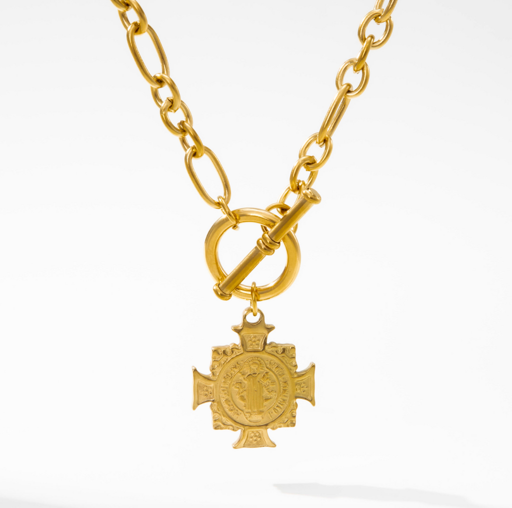 Tarnish-Free 18K Gold-Plated Stainless Steel Cross Pendant Choker
