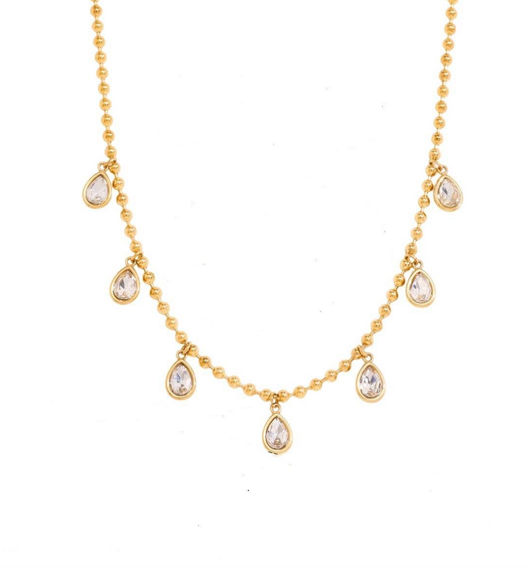 18K Gold-Plated Boho Zircon Beaded Dangle Necklace