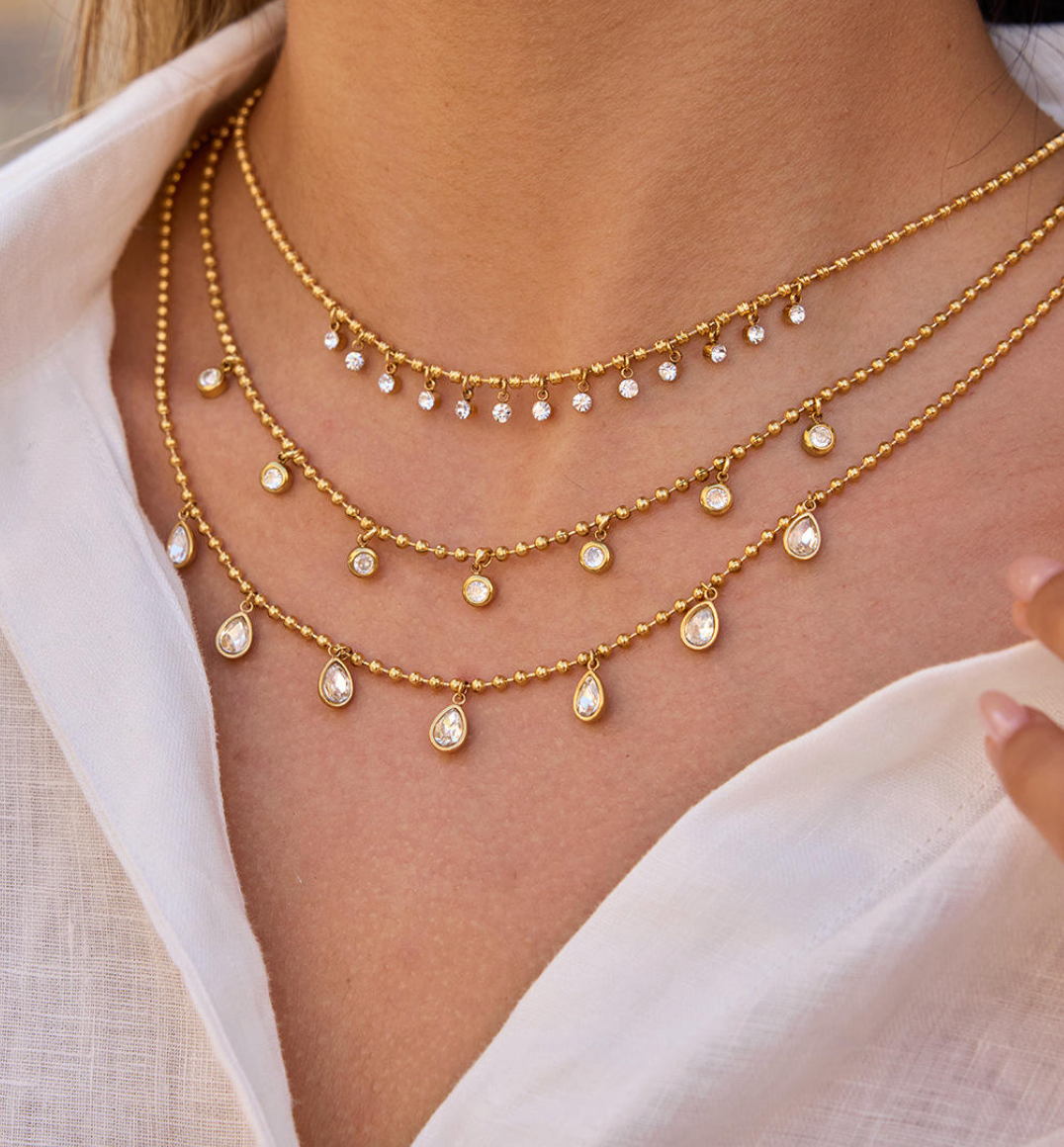 18K Gold-Plated Boho Zircon Beaded Dangle Necklace