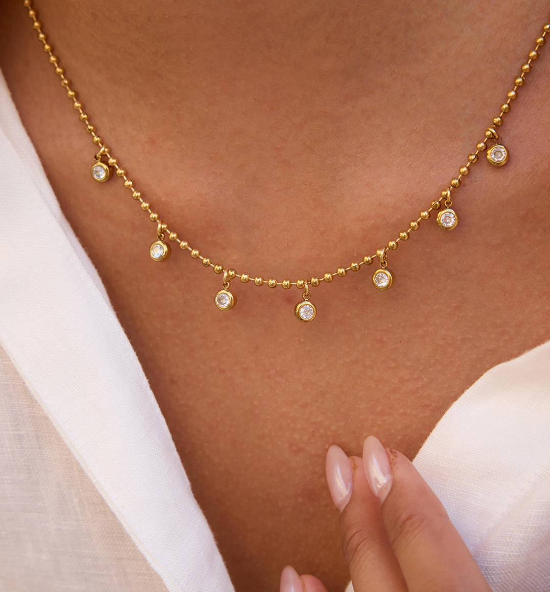 18K Gold-Plated Boho Zircon Beaded Dangle Necklace
