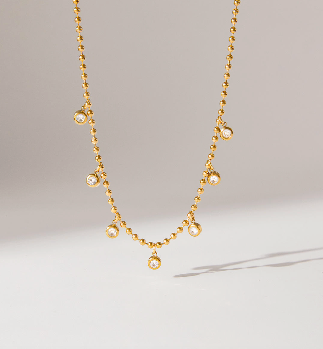 18K Gold-Plated Boho Zircon Beaded Dangle Necklace