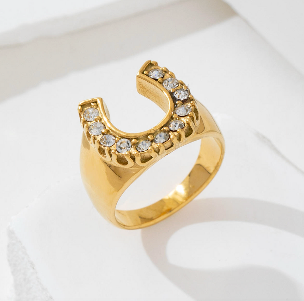 18K Gold-Plated Horseshoe Ring – Trendy Boho Luxury Natural Diamond-Inspired Jewelry