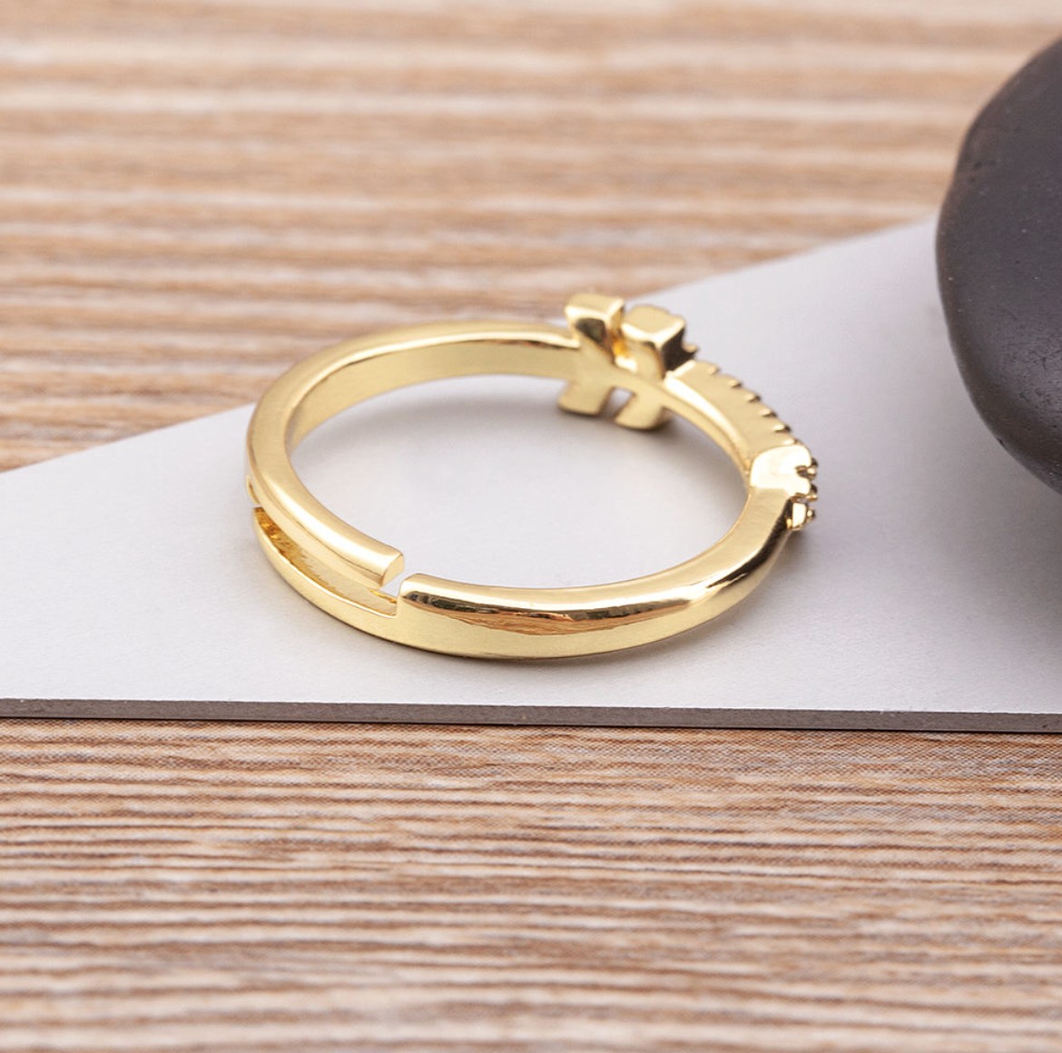 Crystal Arrow Adjustable Gold-Tone Ring